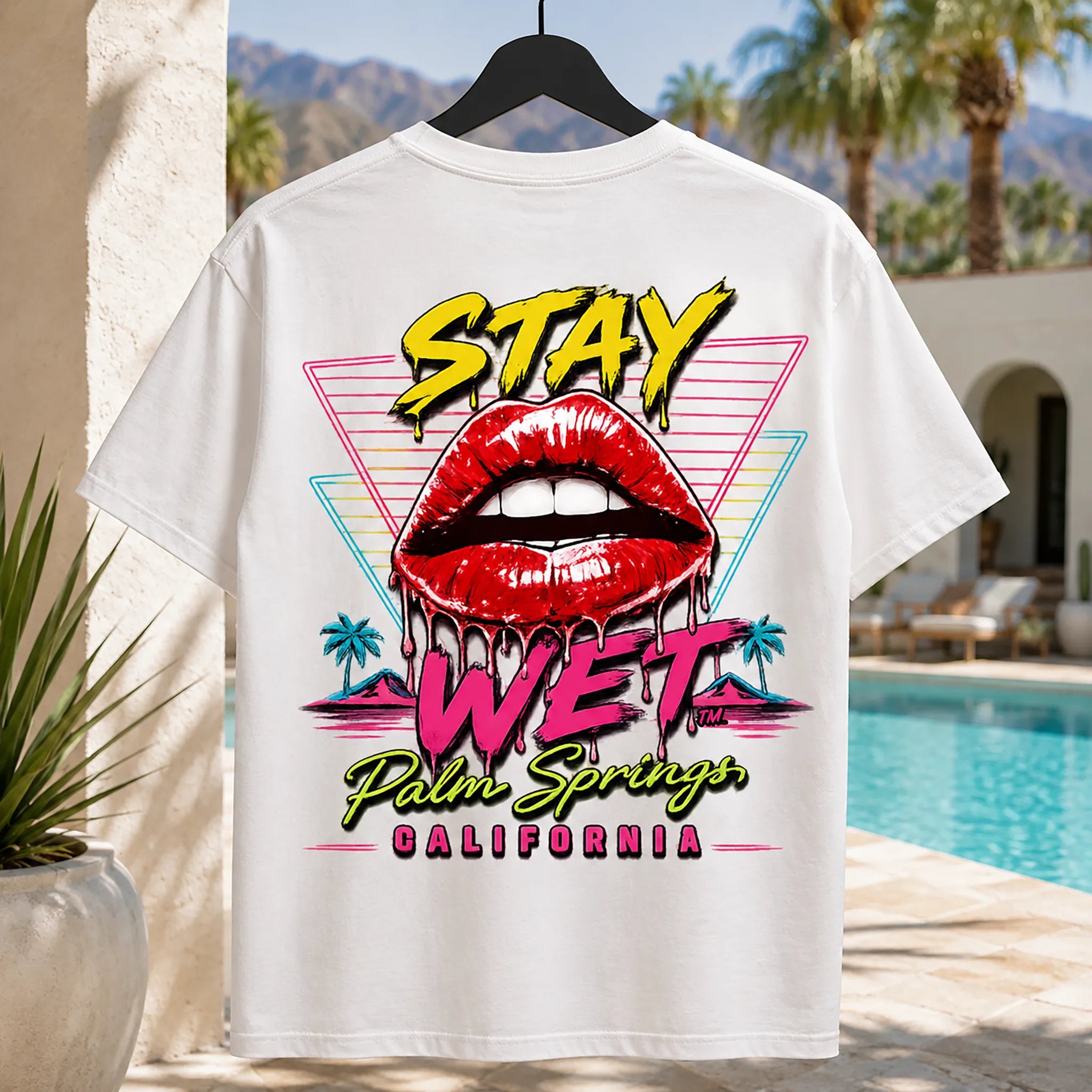 Black Stay Wet Hot Lips & Triangles graphic T-shirt from the Palm Springs collection