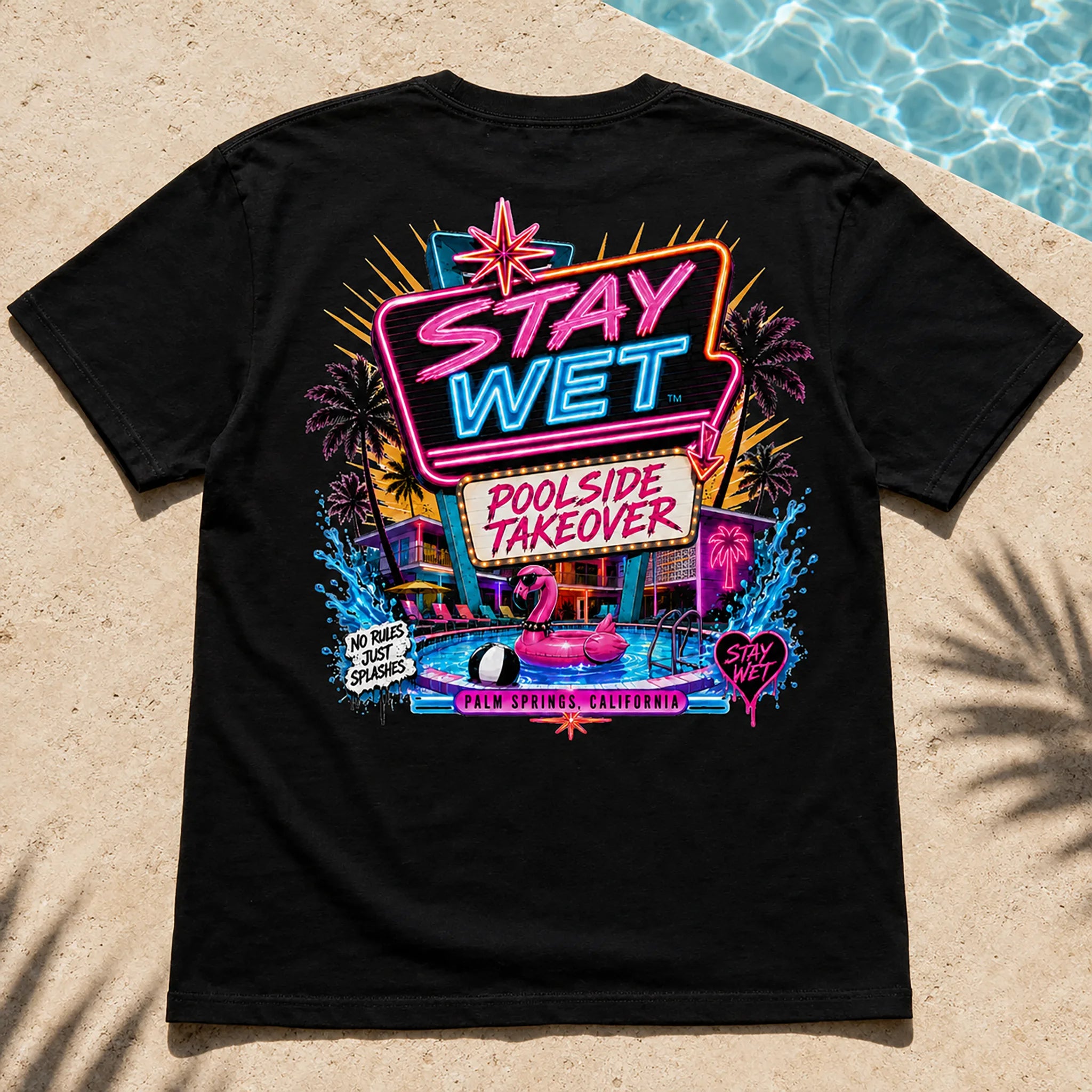Stay Wet™ Poolside Takeover – Pink Flamingo – Front & Back Tee - Image 13