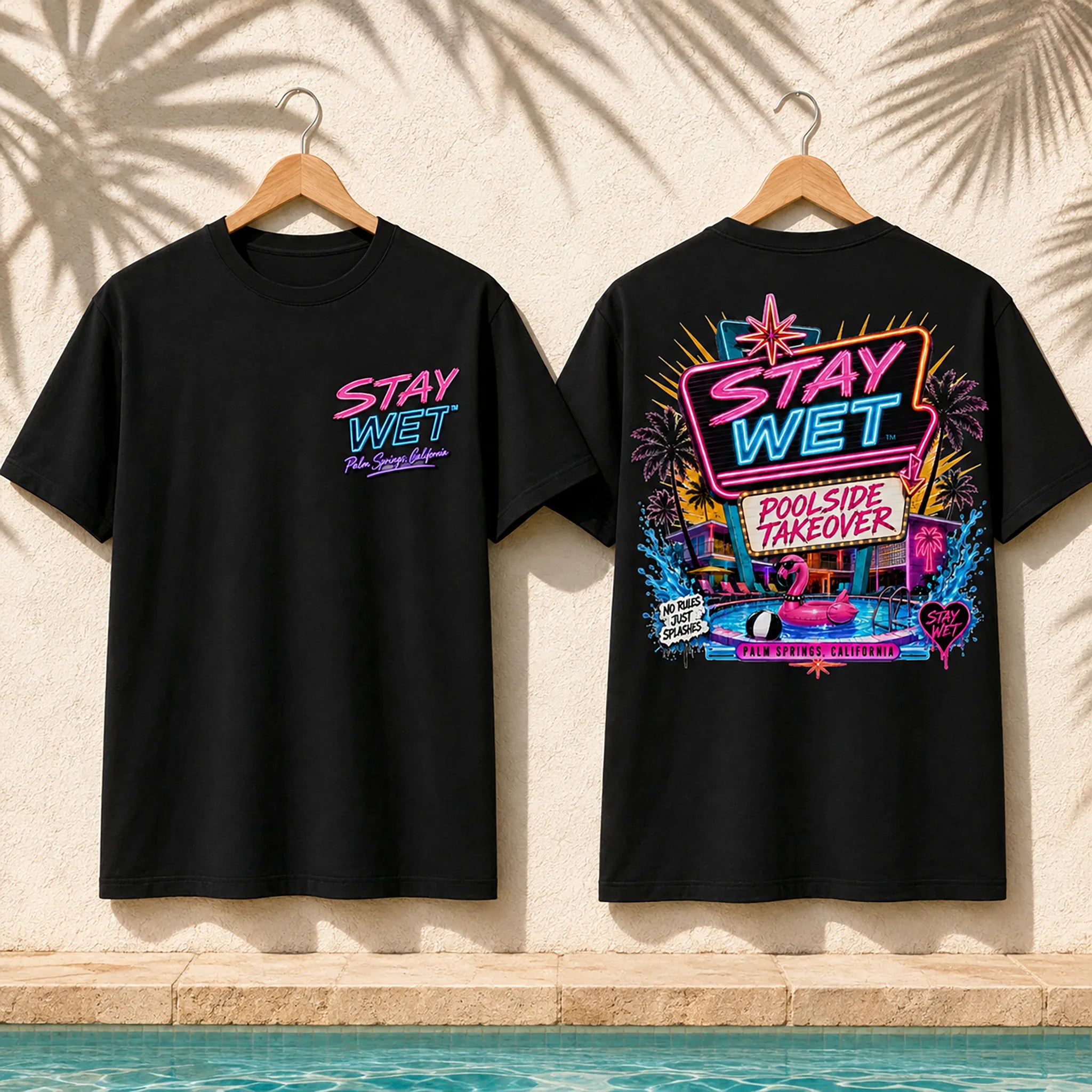 Stay Wet™ Poolside Takeover – Pink Flamingo – Front & Back Tee - Image 3