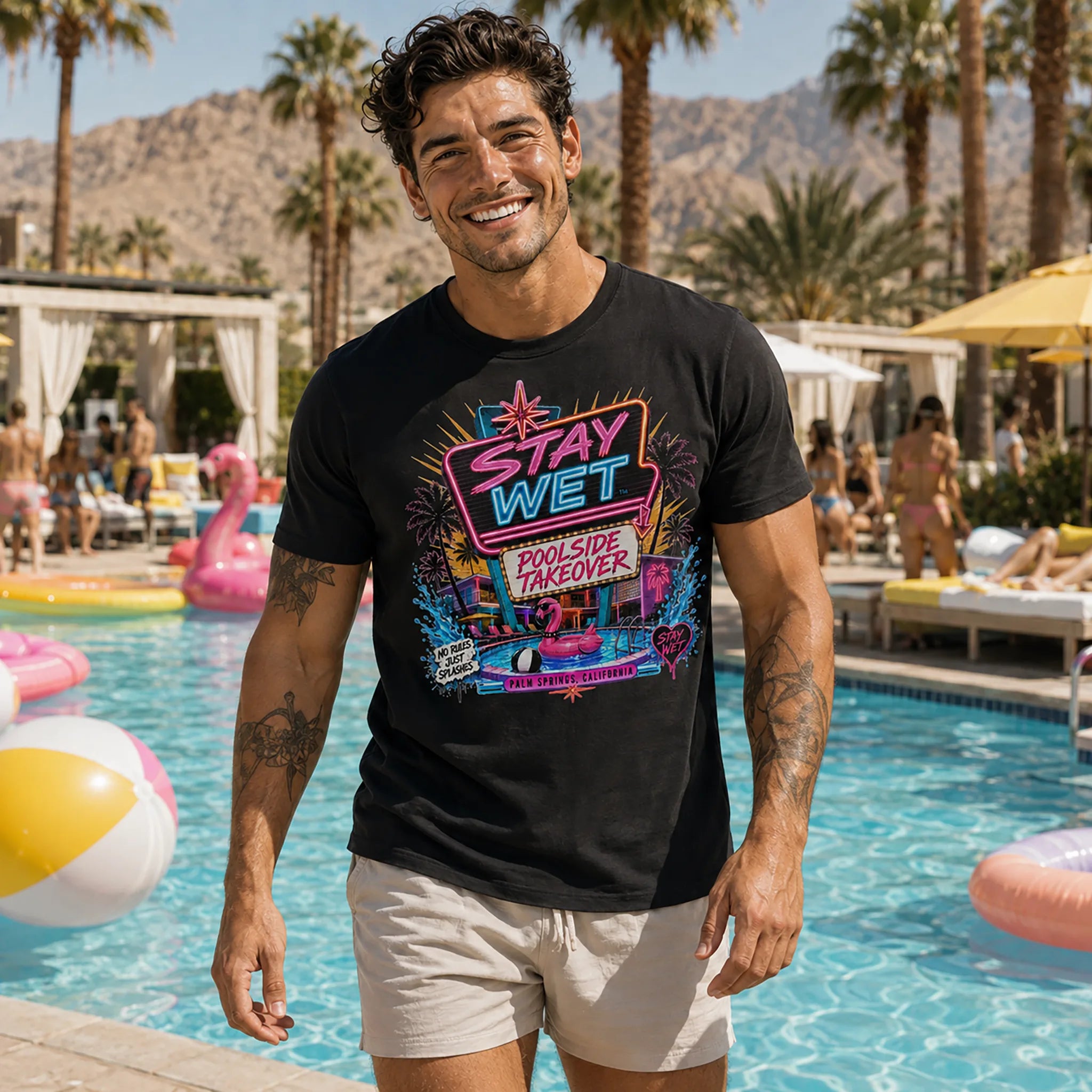 Stay Wet™ Poolside Takeover – Pink Flamingo – Graphic Tee - Image 3