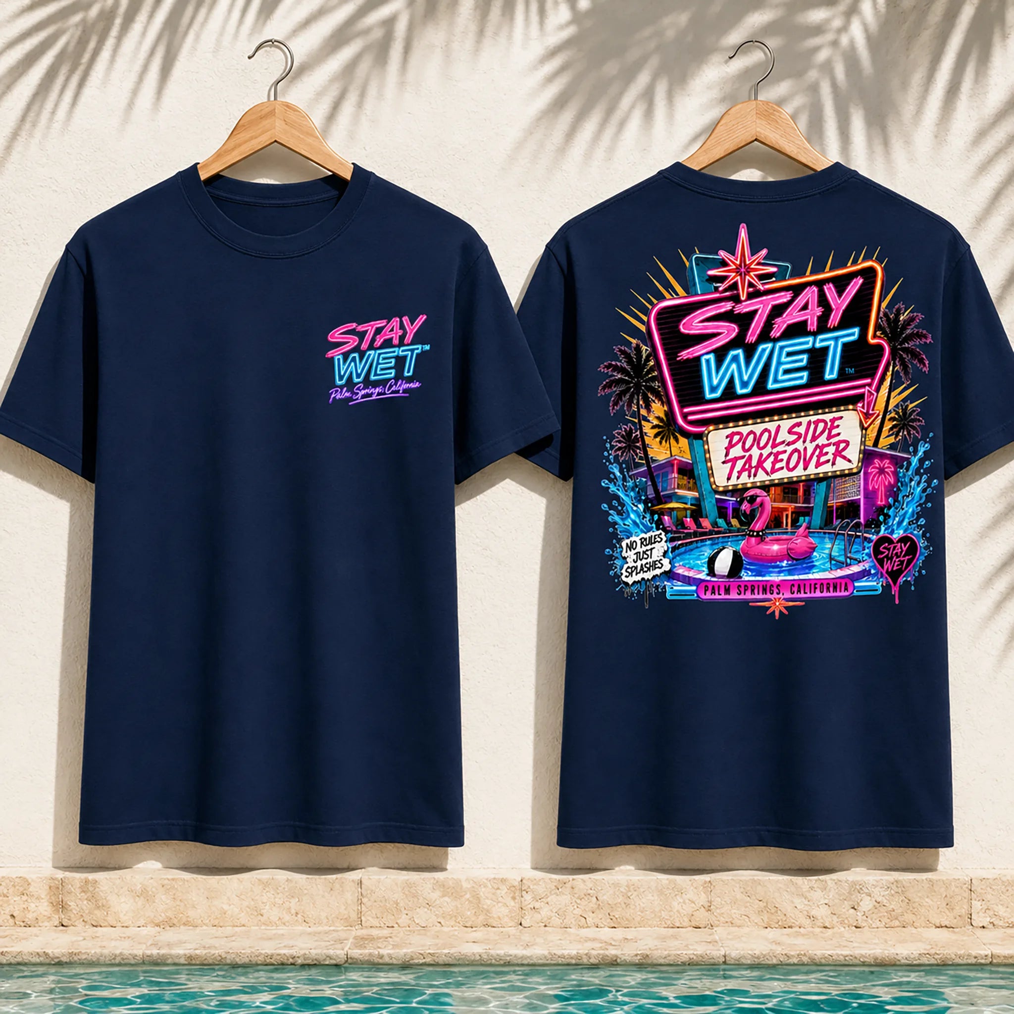 Stay Wet™ Poolside Takeover – Pink Flamingo – Front & Back Tee - Image 5