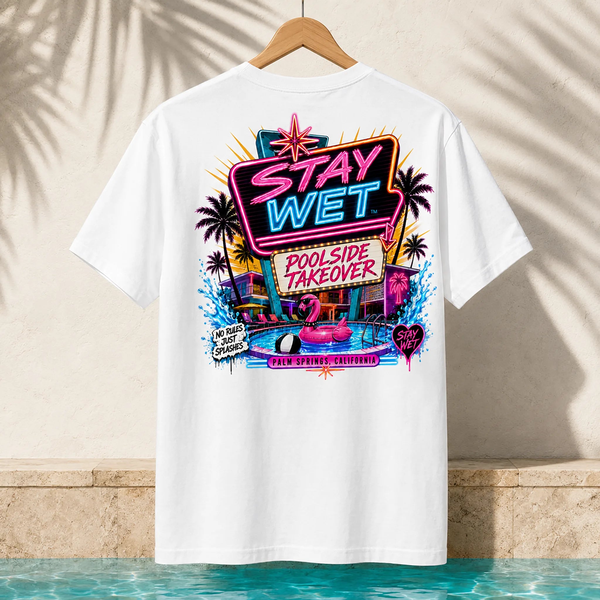 Stay Wet™ Poolside Takeover – Pink Flamingo – Front & Back Tee - Image 4