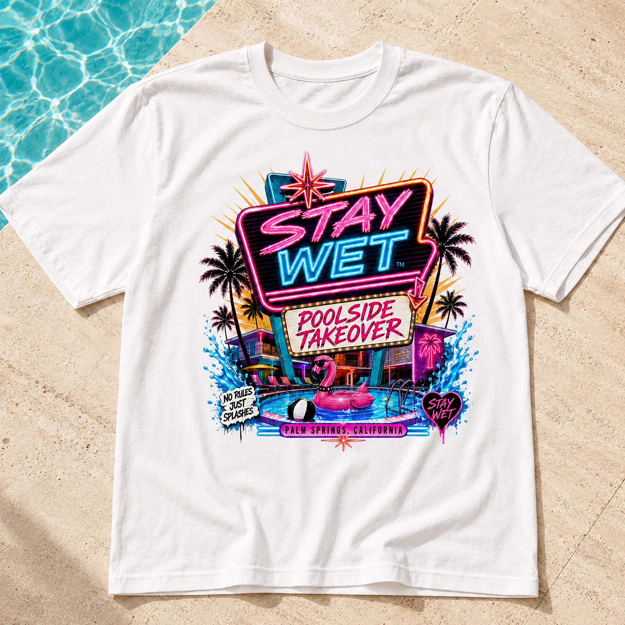 Stay Wet™ Poolside Takeover – Pink Flamingo – Graphic Tee - Image 6